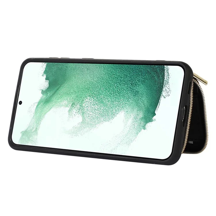 For Samsung Galaxy S21 4G / 5G Case Kickstand PU Leather+TPU Zipper Wallet Cover
