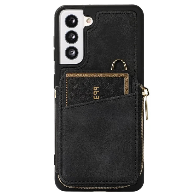 For Samsung Galaxy S21 4G / 5G Case Kickstand PU Leather+TPU Zipper Wallet Cover