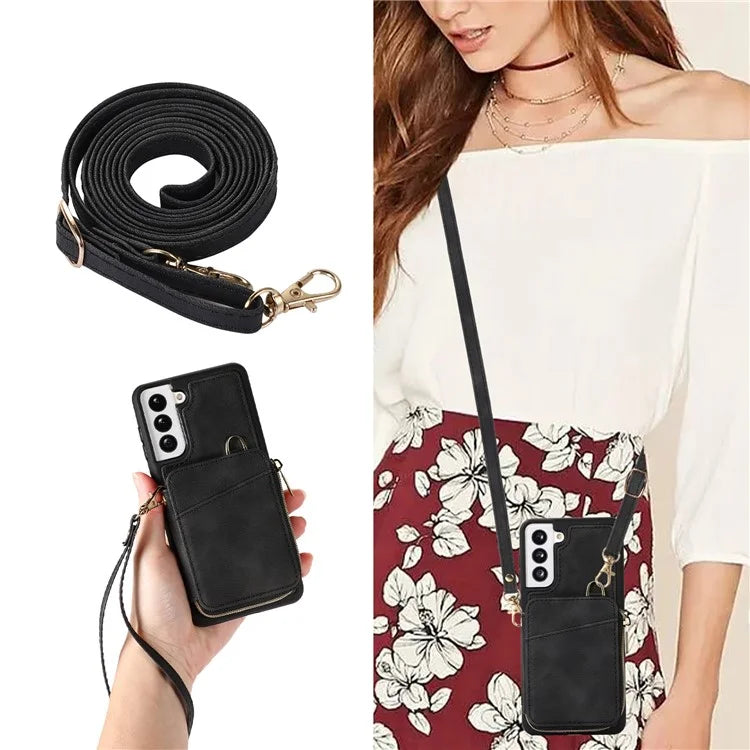 For Samsung Galaxy S21 4G / 5G Case Kickstand PU Leather+TPU Zipper Wallet Cover
