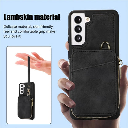For Samsung Galaxy S21 4G / 5G Case Kickstand PU Leather+TPU Zipper Wallet Cover