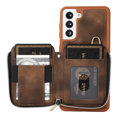 For Samsung Galaxy S21 4G / 5G Case Kickstand PU Leather+TPU Zipper Wallet Cover