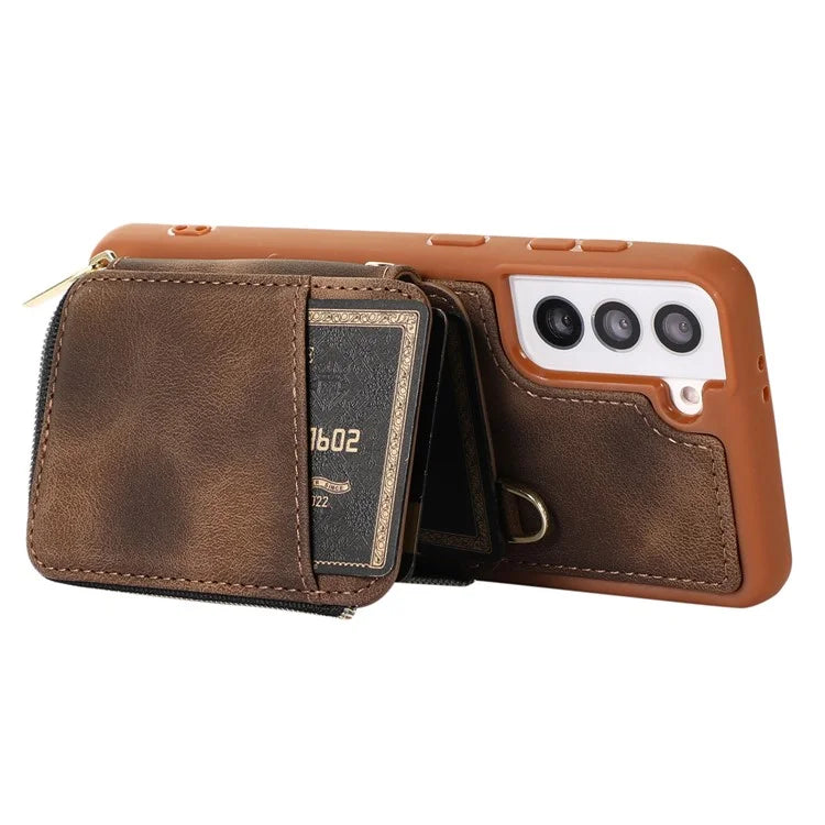 For Samsung Galaxy S21 4G / 5G Case Kickstand PU Leather+TPU Zipper Wallet Cover