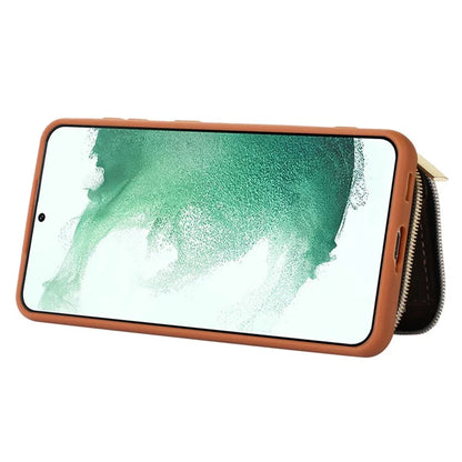 For Samsung Galaxy S21 4G / 5G Case Kickstand PU Leather+TPU Zipper Wallet Cover