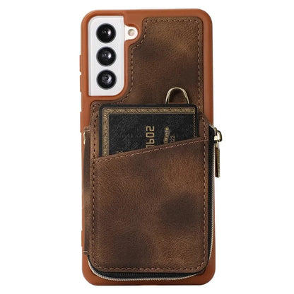 For Samsung Galaxy S21 4G / 5G Case Kickstand PU Leather+TPU Zipper Wallet Cover