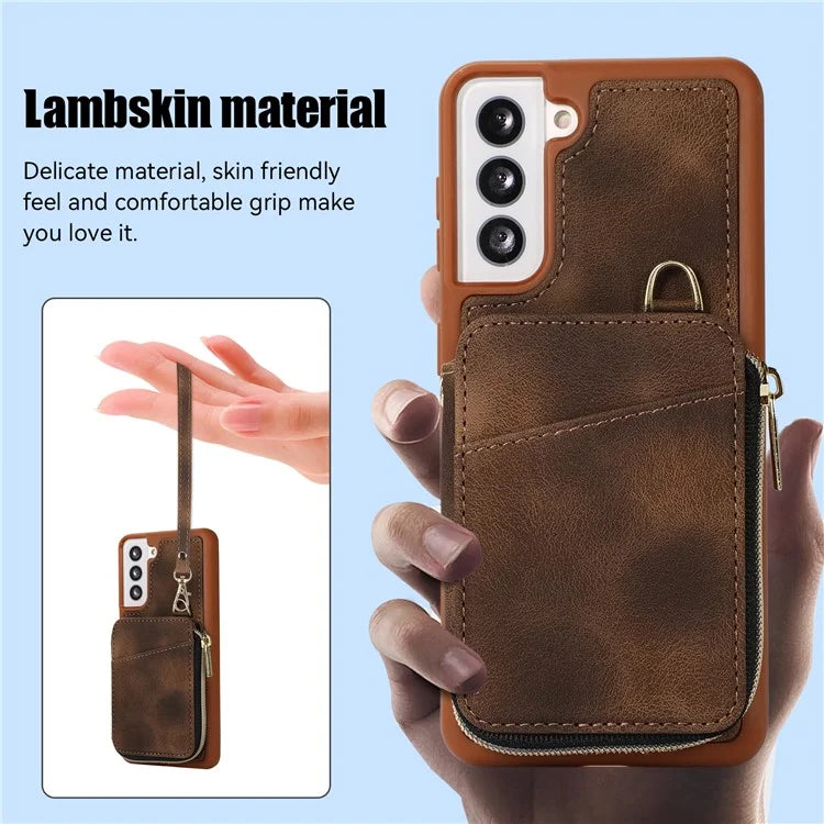For Samsung Galaxy S21 4G / 5G Case Kickstand PU Leather+TPU Zipper Wallet Cover