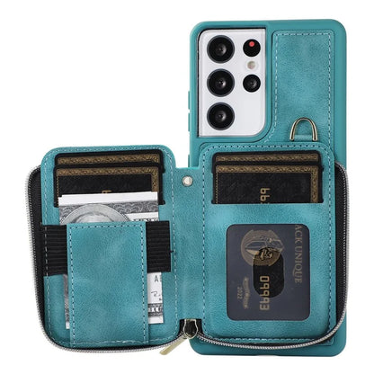 For Samsung Galaxy S21 Ultra 5G Cell Phone Case PU Leather+TPU Zipper Wallet Cover