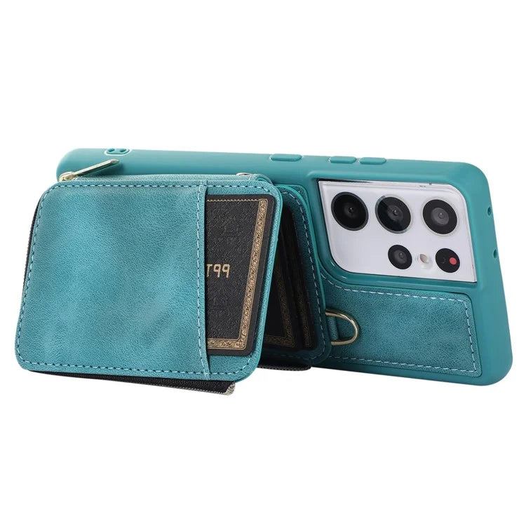 For Samsung Galaxy S21 Ultra 5G Cell Phone Case PU Leather+TPU Zipper Wallet Cover