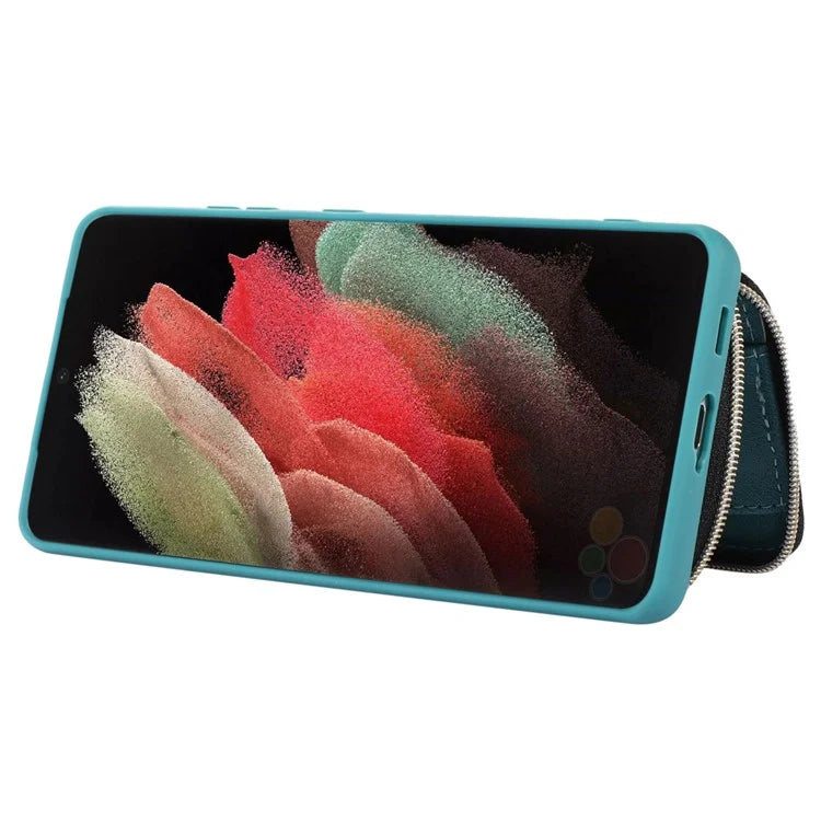 For Samsung Galaxy S21 Ultra 5G Cell Phone Case PU Leather+TPU Zipper Wallet Cover