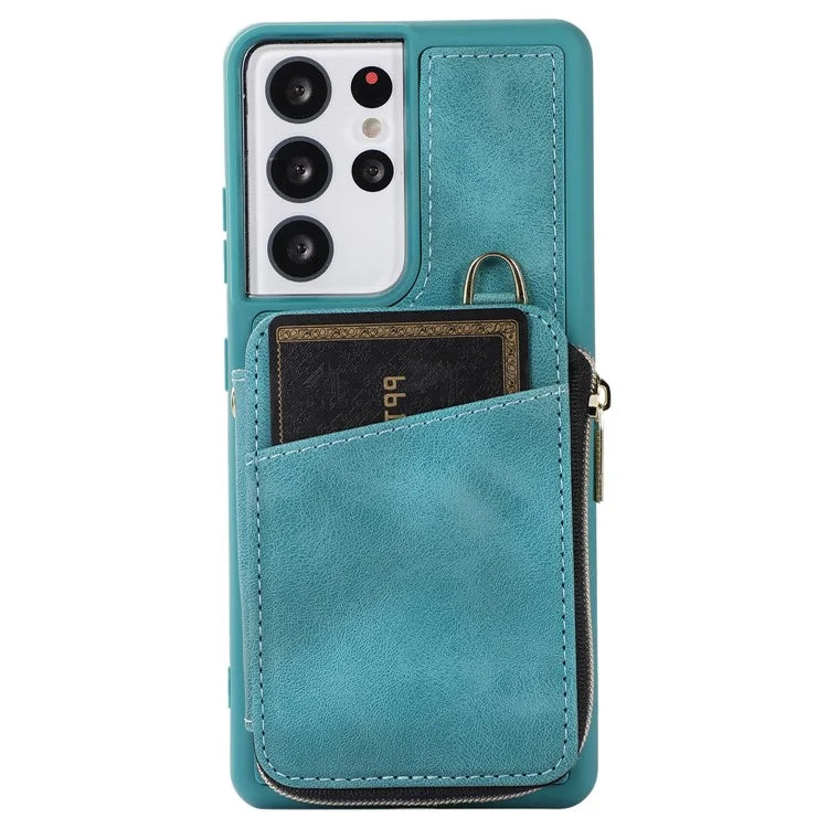 For Samsung Galaxy S21 Ultra 5G Cell Phone Case PU Leather+TPU Zipper Wallet Cover