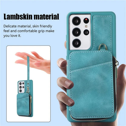 For Samsung Galaxy S21 Ultra 5G Cell Phone Case PU Leather+TPU Zipper Wallet Cover
