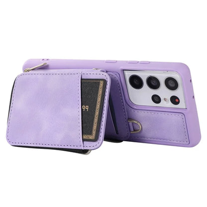 For Samsung Galaxy S21 Ultra 5G Cell Phone Case PU Leather+TPU Zipper Wallet Cover
