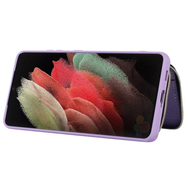For Samsung Galaxy S21 Ultra 5G Cell Phone Case PU Leather+TPU Zipper Wallet Cover