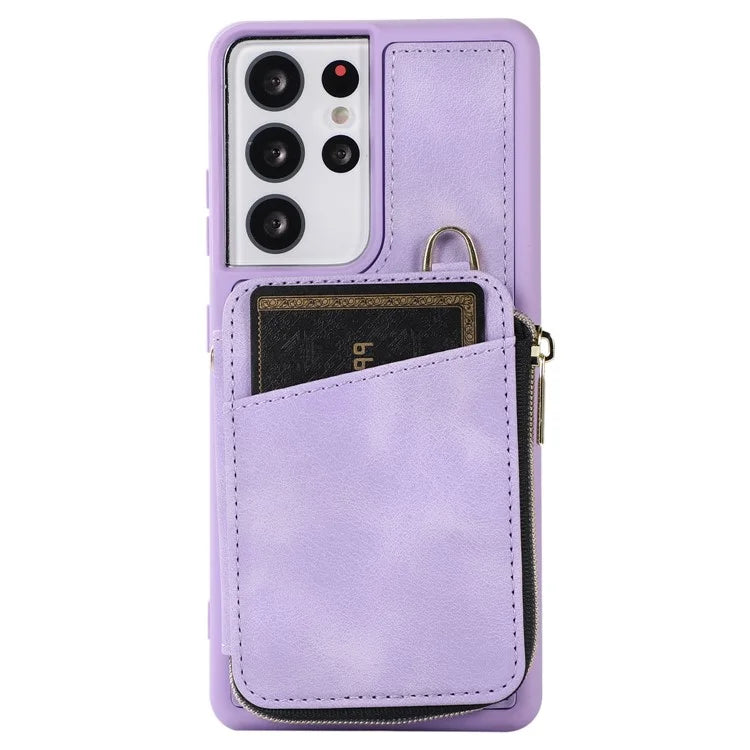 For Samsung Galaxy S21 Ultra 5G Cell Phone Case PU Leather+TPU Zipper Wallet Cover