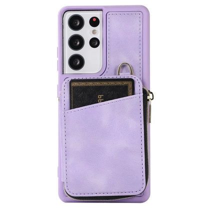For Samsung Galaxy S21 Ultra 5G Cell Phone Case PU Leather+TPU Zipper Wallet Cover