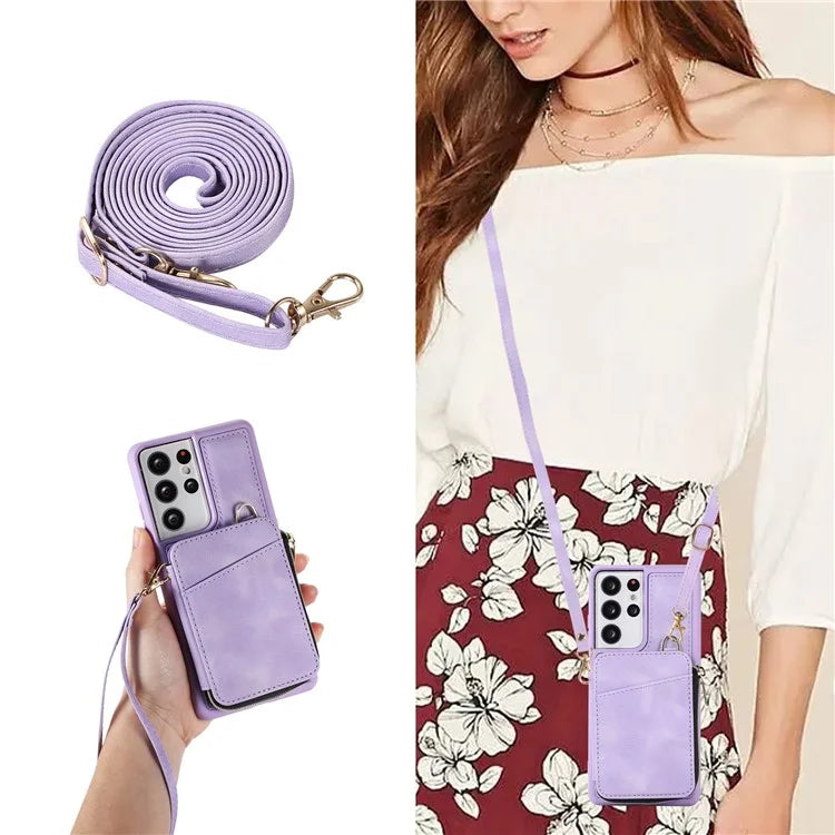 For Samsung Galaxy S21 Ultra 5G Cell Phone Case PU Leather+TPU Zipper Wallet Cover