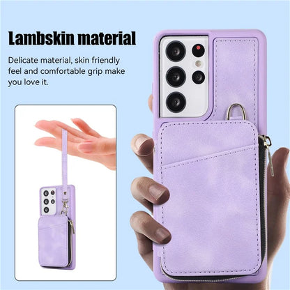 For Samsung Galaxy S21 Ultra 5G Cell Phone Case PU Leather+TPU Zipper Wallet Cover