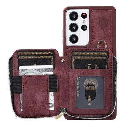 For Samsung Galaxy S21 Ultra 5G Cell Phone Case PU Leather+TPU Zipper Wallet Cover