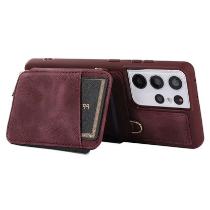 For Samsung Galaxy S21 Ultra 5G Cell Phone Case PU Leather+TPU Zipper Wallet Cover