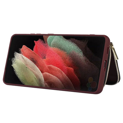 For Samsung Galaxy S21 Ultra 5G Cell Phone Case PU Leather+TPU Zipper Wallet Cover