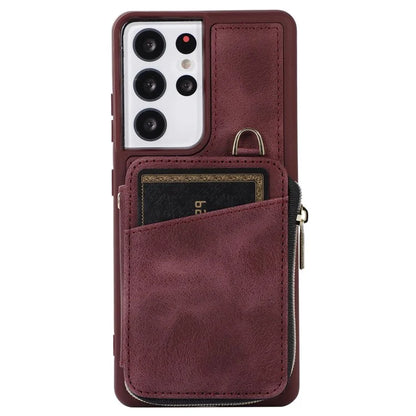 For Samsung Galaxy S21 Ultra 5G Cell Phone Case PU Leather+TPU Zipper Wallet Cover