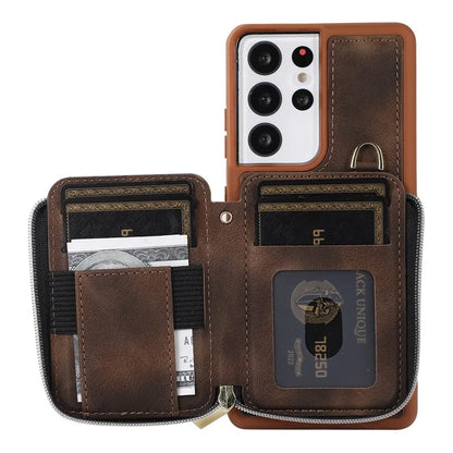 For Samsung Galaxy S21 Ultra 5G Cell Phone Case PU Leather+TPU Zipper Wallet Cover