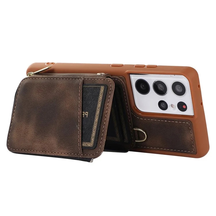 For Samsung Galaxy S21 Ultra 5G Cell Phone Case PU Leather+TPU Zipper Wallet Cover