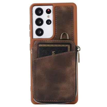 For Samsung Galaxy S21 Ultra 5G Cell Phone Case PU Leather+TPU Zipper Wallet Cover