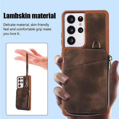For Samsung Galaxy S21 Ultra 5G Cell Phone Case PU Leather+TPU Zipper Wallet Cover