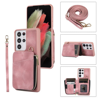 For Samsung Galaxy S21 Ultra 5G Cell Phone Case PU Leather+TPU Zipper Wallet Cover