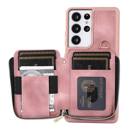 For Samsung Galaxy S21 Ultra 5G Cell Phone Case PU Leather+TPU Zipper Wallet Cover