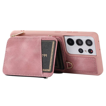For Samsung Galaxy S21 Ultra 5G Cell Phone Case PU Leather+TPU Zipper Wallet Cover