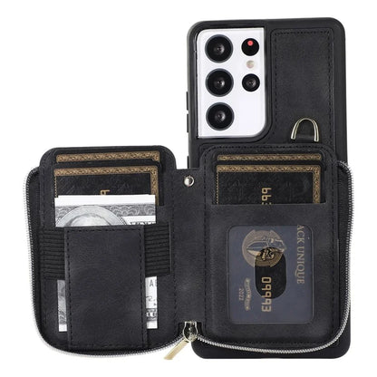 For Samsung Galaxy S21 Ultra 5G Cell Phone Case PU Leather+TPU Zipper Wallet Cover