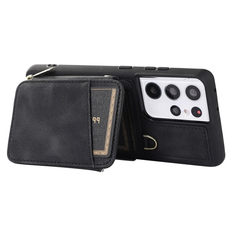 For Samsung Galaxy S21 Ultra 5G Cell Phone Case PU Leather+TPU Zipper Wallet Cover