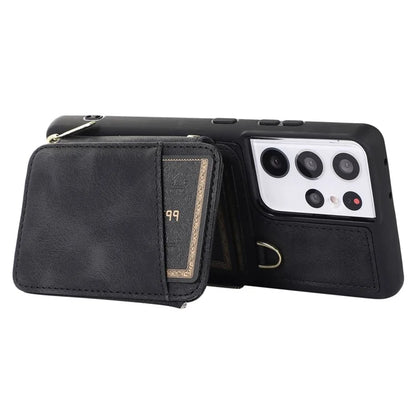 For Samsung Galaxy S21 Ultra 5G Cell Phone Case PU Leather+TPU Zipper Wallet Cover