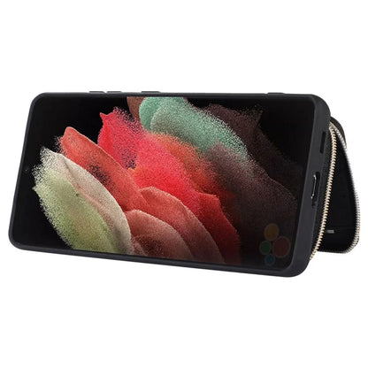 For Samsung Galaxy S21 Ultra 5G Cell Phone Case PU Leather+TPU Zipper Wallet Cover
