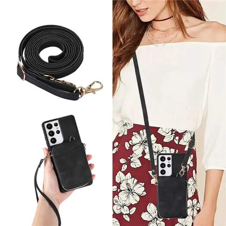 For Samsung Galaxy S21 Ultra 5G Cell Phone Case PU Leather+TPU Zipper Wallet Cover