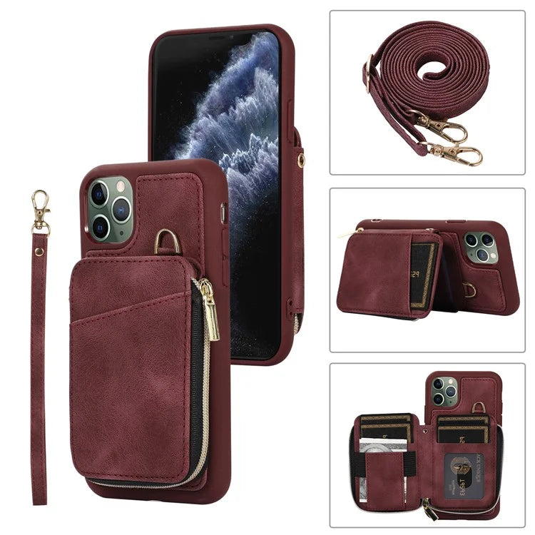 For iPhone 11 Pro Max Cell Phone Case PU Leather+TPU Kickstand Cover