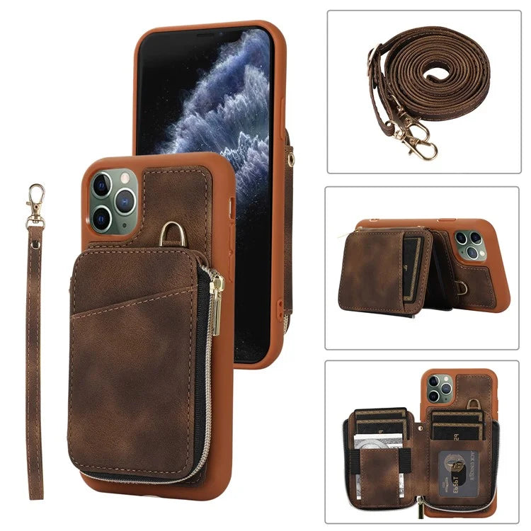 For iPhone 11 Pro Max Cell Phone Case PU Leather+TPU Kickstand Cover