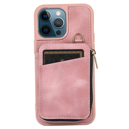 For iPhone 12 Pro Max Cell Phone Case with Strap PU Leather+TPU Kickstand Cover