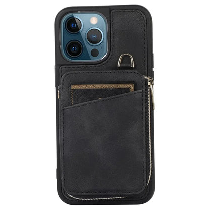 For iPhone 12 Pro Max Cell Phone Case with Strap PU Leather+TPU Kickstand Cover