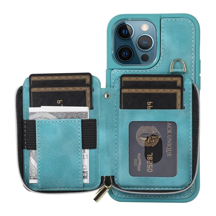 For iPhone 12 Pro Max Cell Phone Case with Strap PU Leather+TPU Kickstand Cover