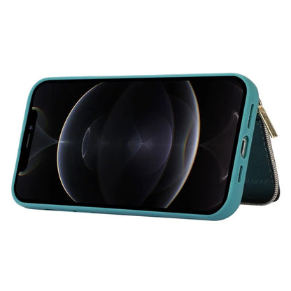 For iPhone 12 Pro Max Cell Phone Case with Strap PU Leather+TPU Kickstand Cover