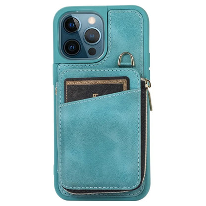 For iPhone 12 Pro Max Cell Phone Case with Strap PU Leather+TPU Kickstand Cover