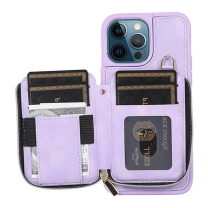 For iPhone 12 Pro Max Cell Phone Case with Strap PU Leather+TPU Kickstand Cover