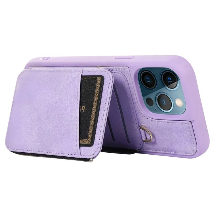 For iPhone 12 Pro Max Cell Phone Case with Strap PU Leather+TPU Kickstand Cover