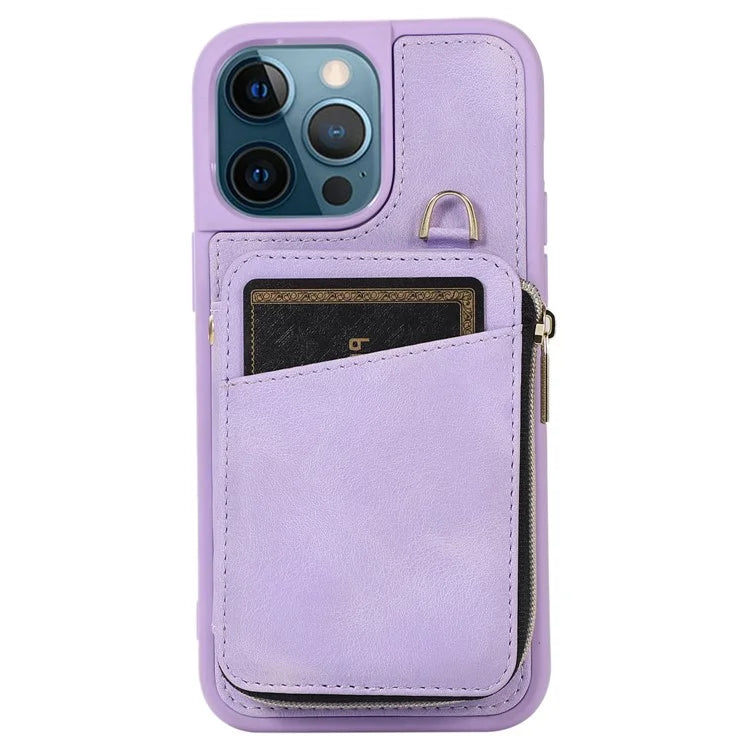 For iPhone 12 Pro Max Cell Phone Case with Strap PU Leather+TPU Kickstand Cover