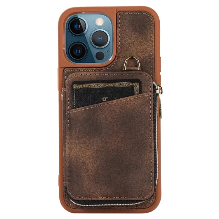 For iPhone 12 Pro Max Cell Phone Case with Strap PU Leather+TPU Kickstand Cover