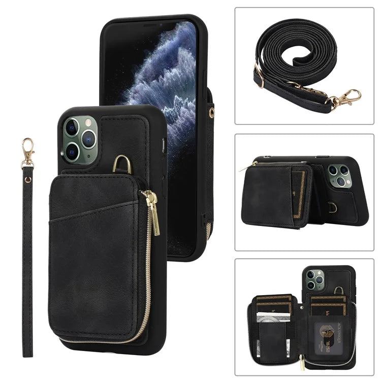For iPhone 11 Pro Cell Phone Case Drop Proof PU Leather+TPU Kickstand Cover