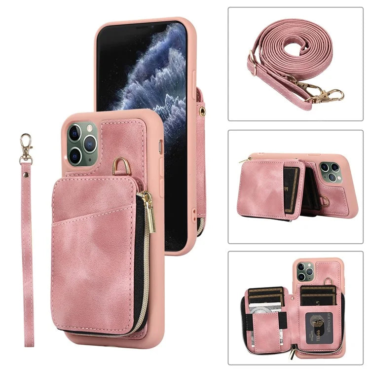 For iPhone 11 Pro Cell Phone Case Drop Proof PU Leather+TPU Kickstand Cover