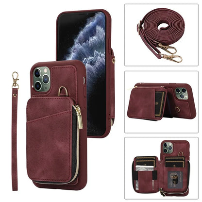 For iPhone 11 Pro Cell Phone Case Drop Proof PU Leather+TPU Kickstand Cover
